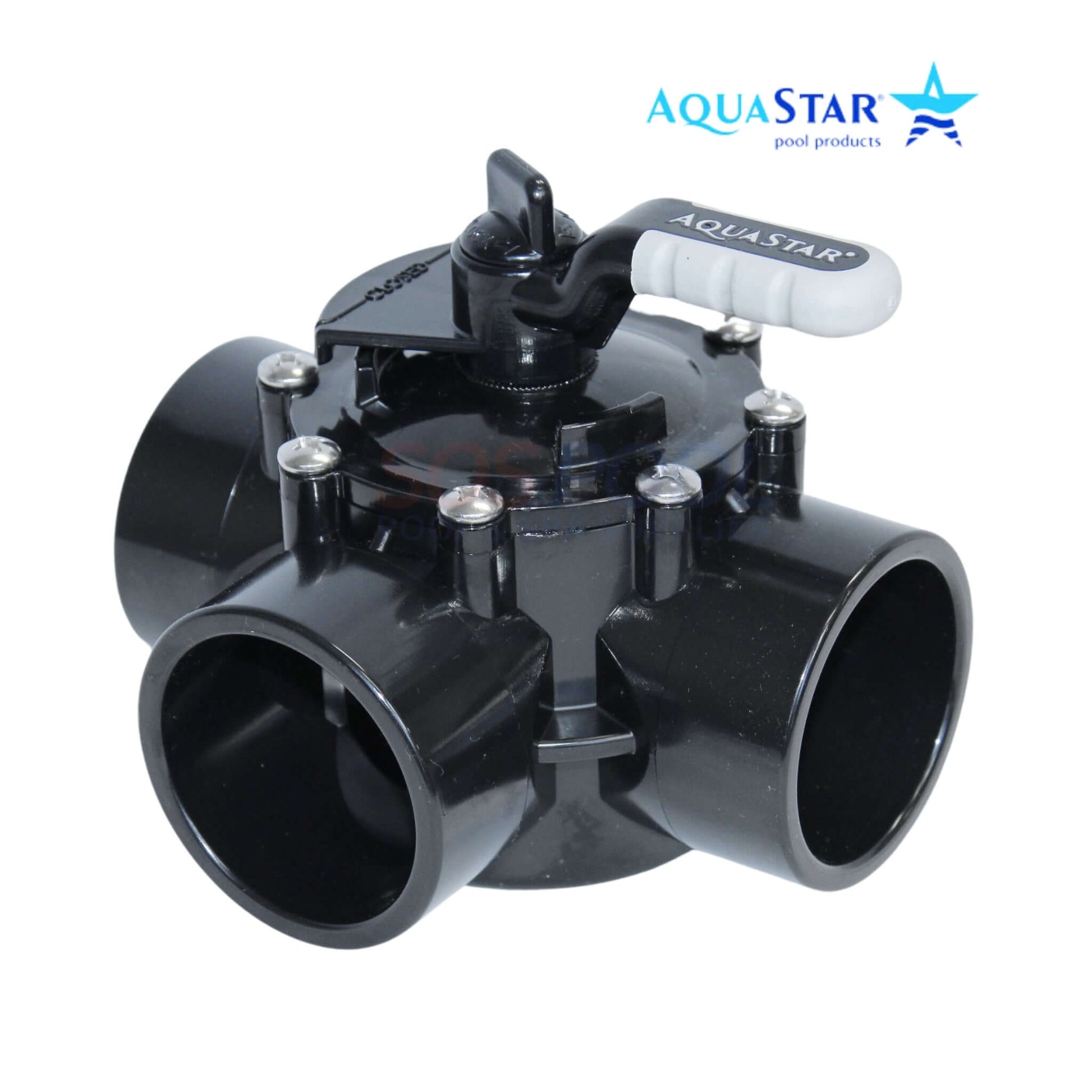 AquaStar FlowStar 3-Way Diverter Valve AV3W20C for pool and spa applications, 2" socket x 2.5" spigot, SOS Pool.