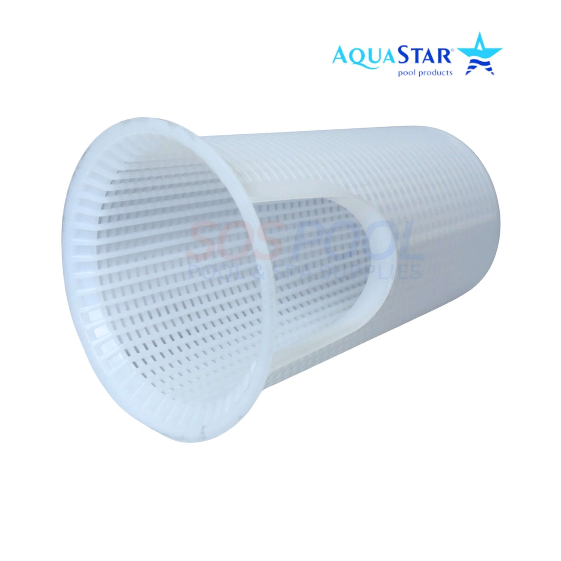 AquaStar AP1009 pump basket for Pipeline pumps, white bucket-style design, ideal for pool debris collection, SOS Pool supplies.