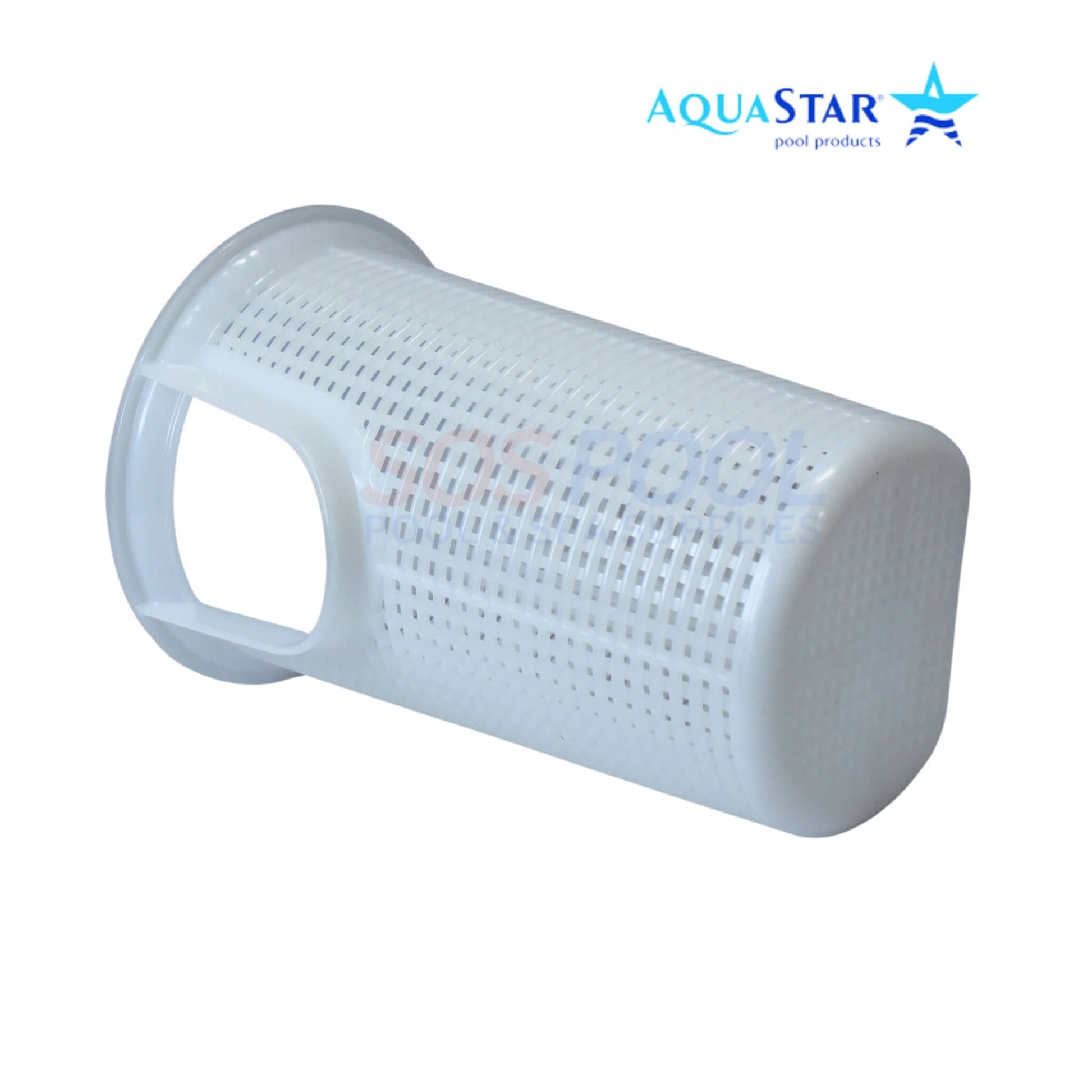 AquaStar AP1009 Pump Basket for Pipeline Pump, white, bucket-style design, captures debris for pool maintenance.