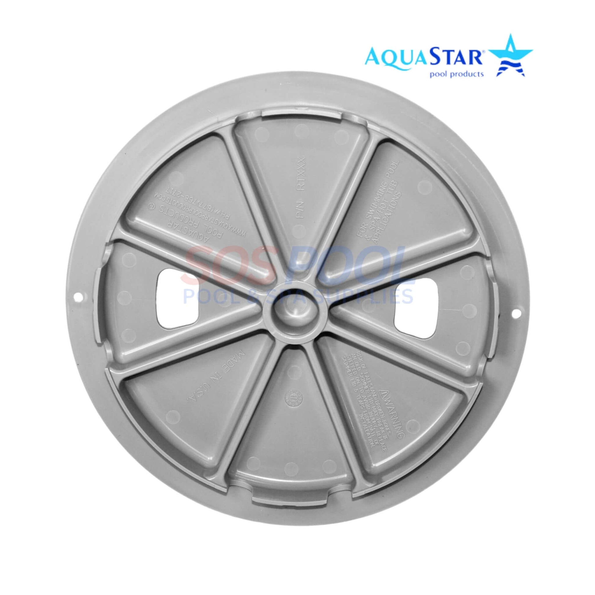 AquaStar RT103 round skimmer lid in light gray, 9.9 inches diameter, compatible with SOS Pool and standard skimmer collars.
