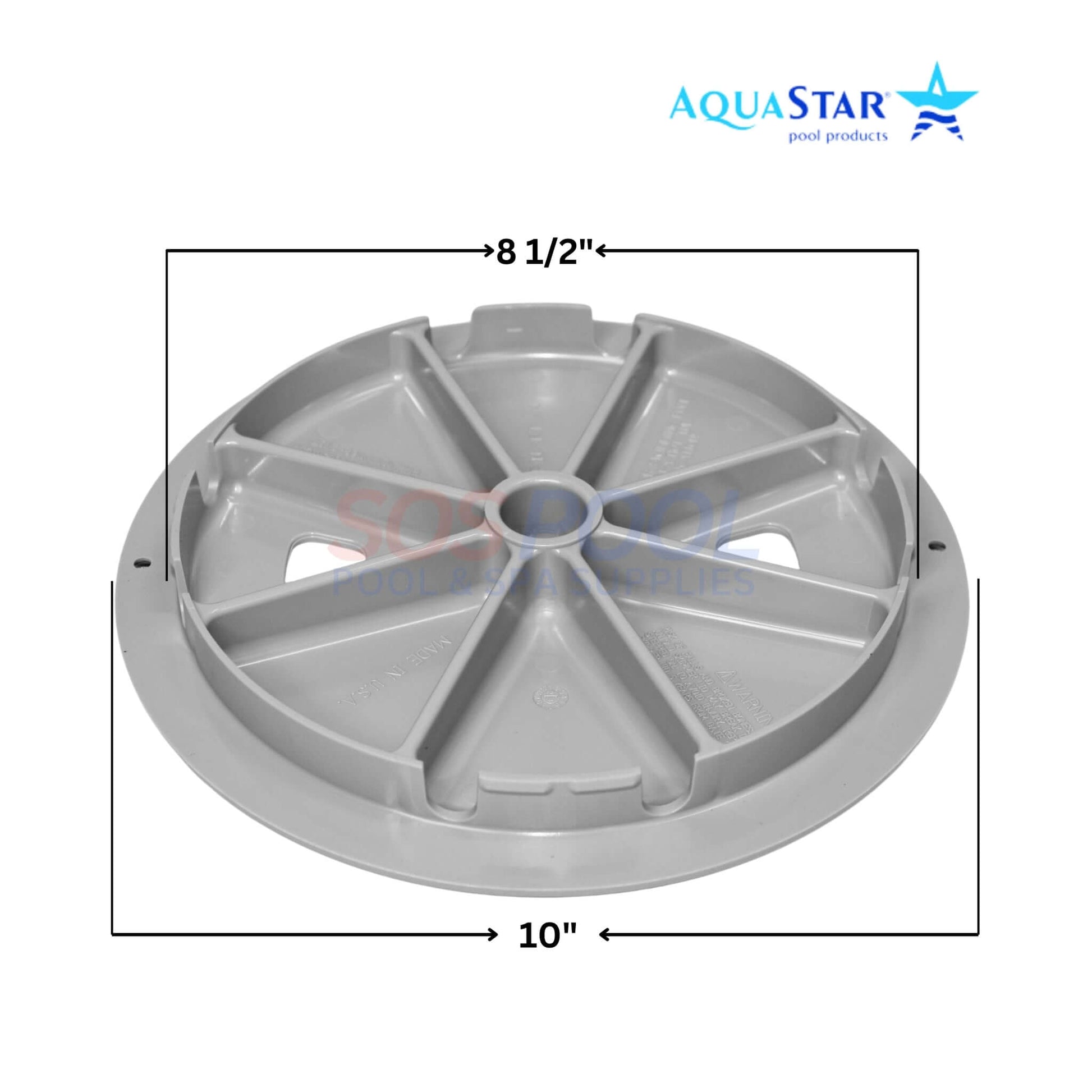 AquaStar Round Skimmer Lid in Light Gray, 9.9 inches diameter, compatible with SOS Pool systems, durable construction.