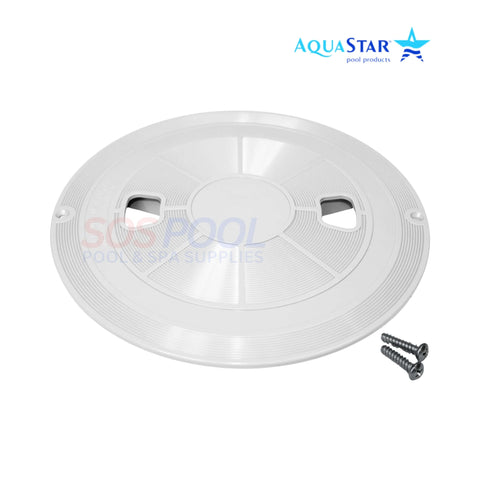 AquaStar Round Skimmer Lid RT101 in white, 9.9 inches diameter, compatible with SOS Pool and standard collars.