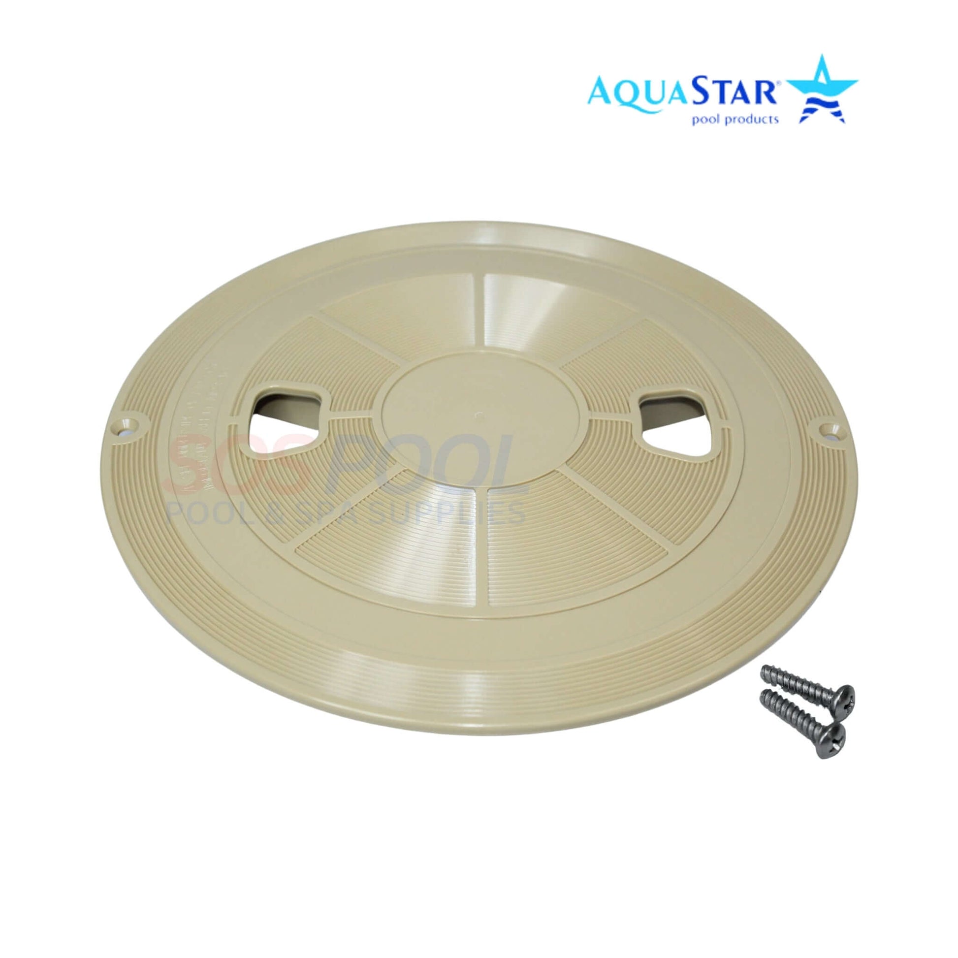 AquaStar Round Skimmer Lid RT108 in Tan, 9.9 inches, compatible with SOS Pool and standard round skimmers.