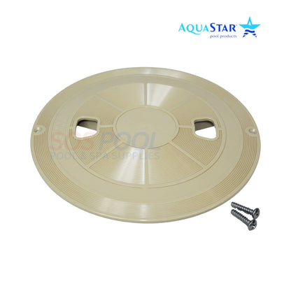 AquaStar Round Skimmer Lid RT108 in Tan, 9.9 inches, compatible with SOS Pool and standard round skimmers.