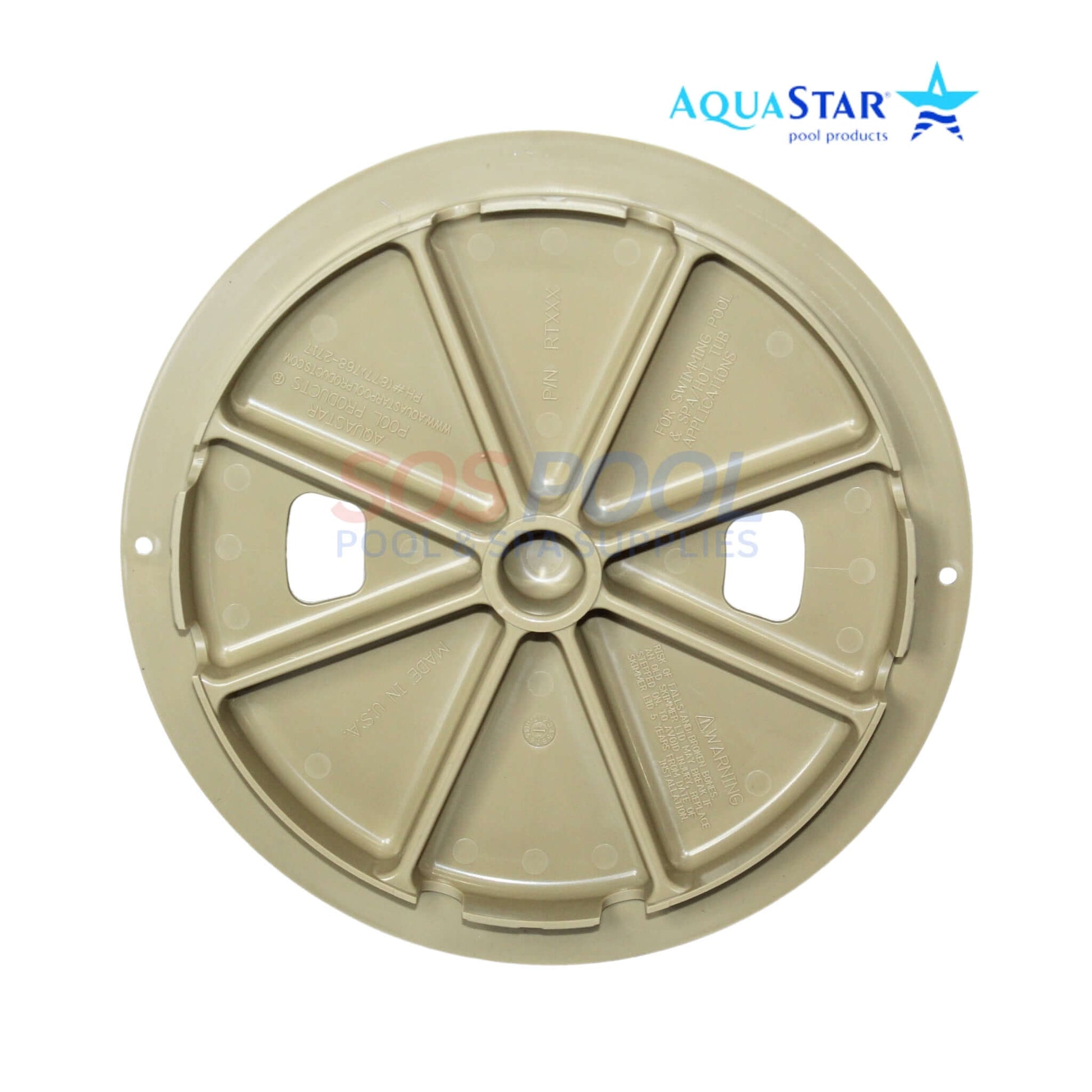 AquaStar Round Skimmer Lid RT108 in Tan, 9.9 inches, compatible with standard skimmer collars. SOS Pool.