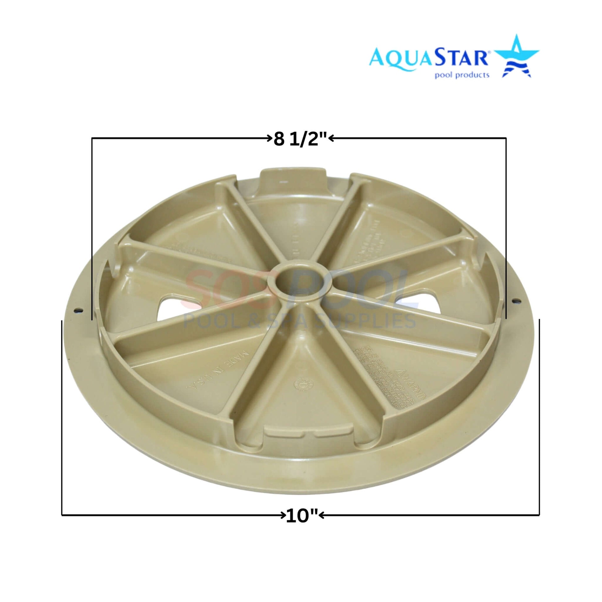AquaStar RT108 Round Skimmer Lid Tan, 9.9 inches, compatible with AquaStar and standard round skimmer collars by SOS Pool.