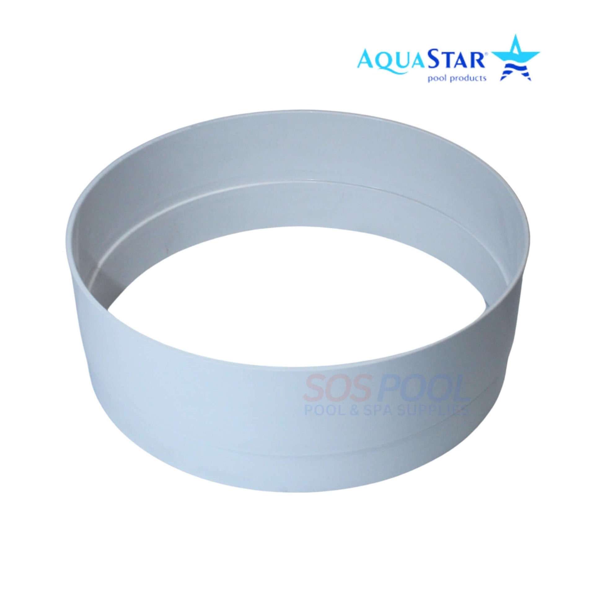 AquaStar SEC101 3" Skimmer Extension Collar in white, used for pool supplies, aligning skimmer with deck surfaces.