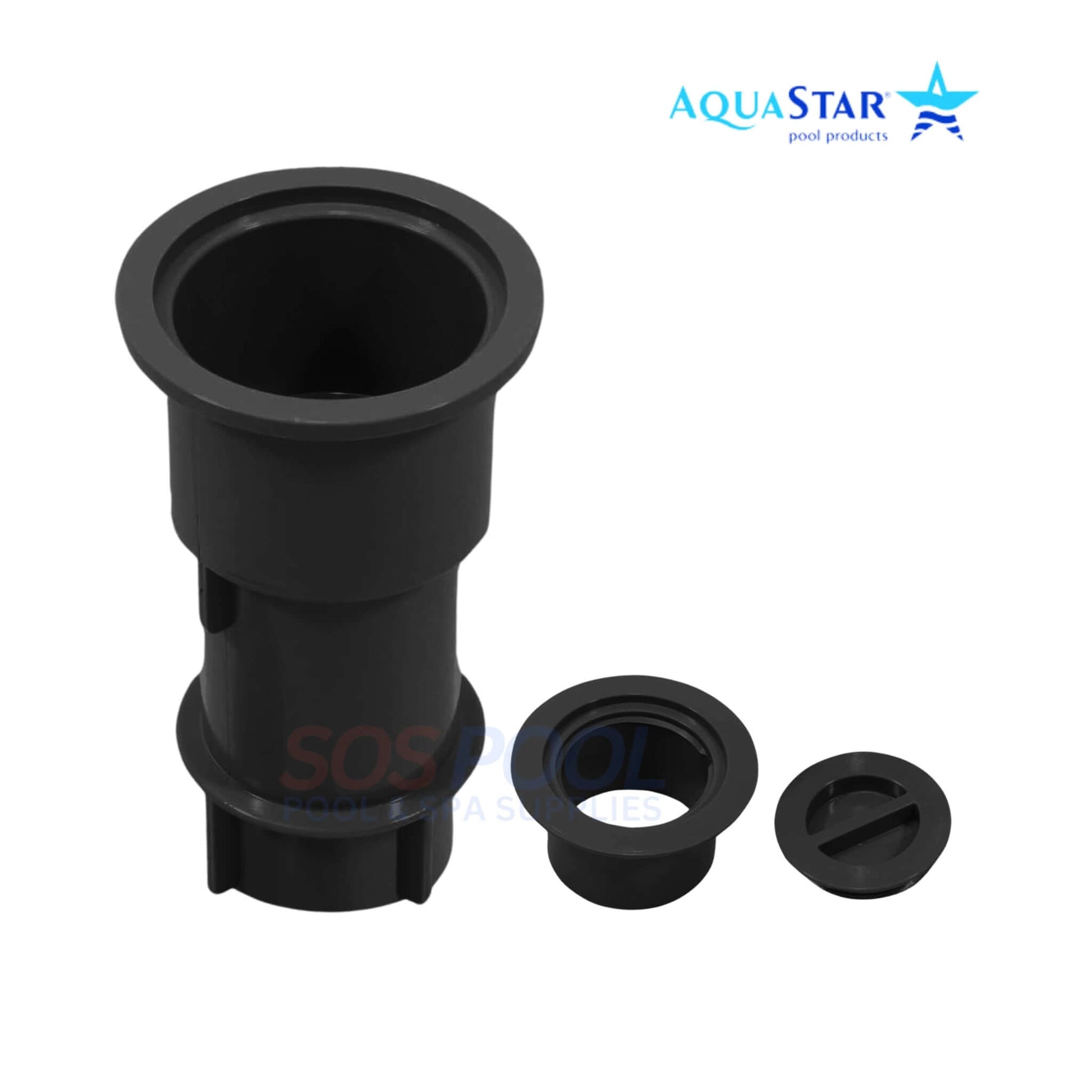 AquaStar black umbrella stand with sleeve and center cap for SOS Pool. 5" durable UV-resistant design suitable for pool areas.