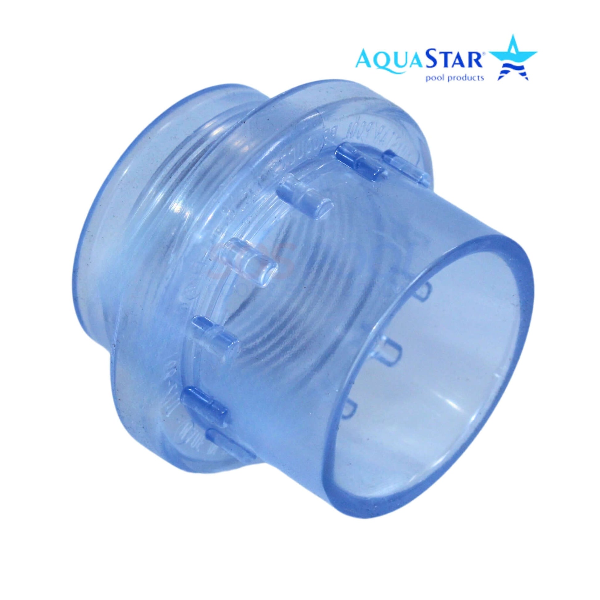 AquaStar Light Niche Return Fitting for 1.5" pipe in clear, part number 3600, UV-resistant ABS for pool lighting. SOS Pool.