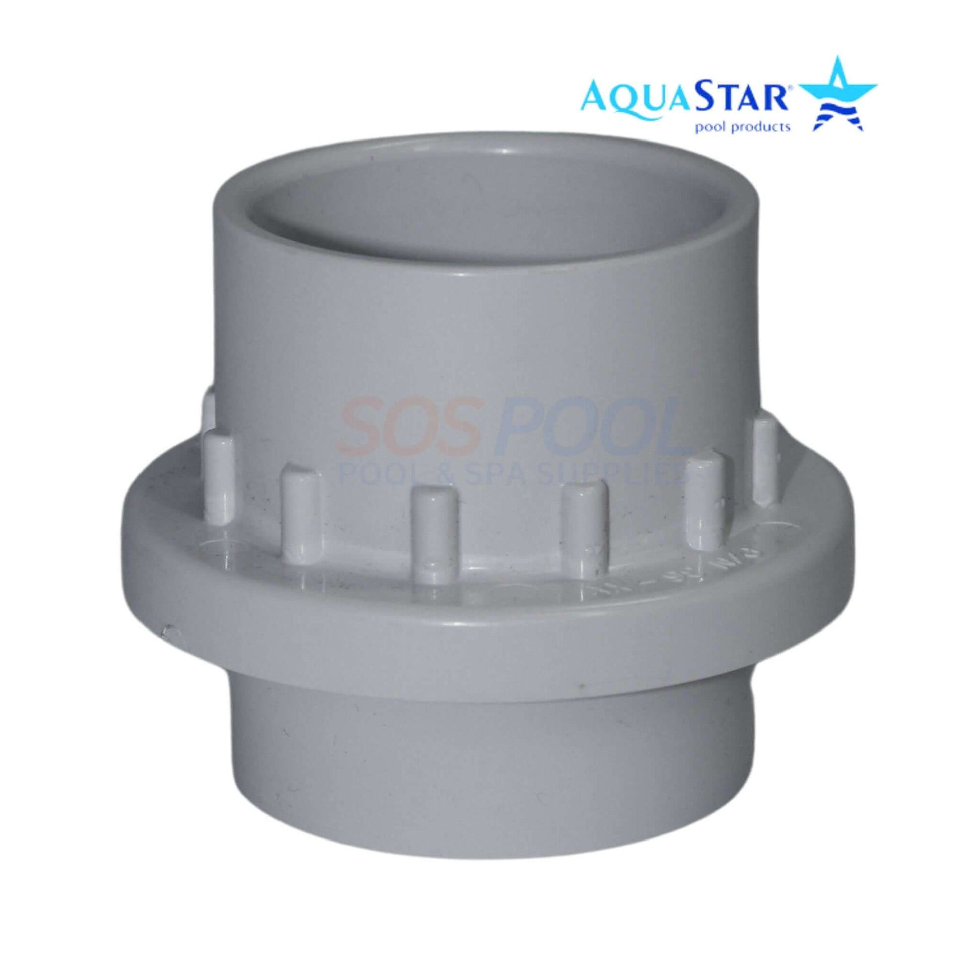 AquaStar Light Niche Return Fitting for 1.5" pipe in gray, SKU 3603. Ideal for pool lighting, SOS Pool. Durable ABS construction.