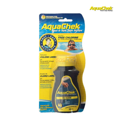 AquaChek Yellow Chlorine 4-In-1 Test Strips, 50 strips for testing pool water. Ensure quality with SOS Pool.