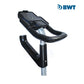 BWT D500 & D600 Cleaner Carry Trolley Caddy with sleek black handle and lightweight silver frame for SOS Pool supplies.