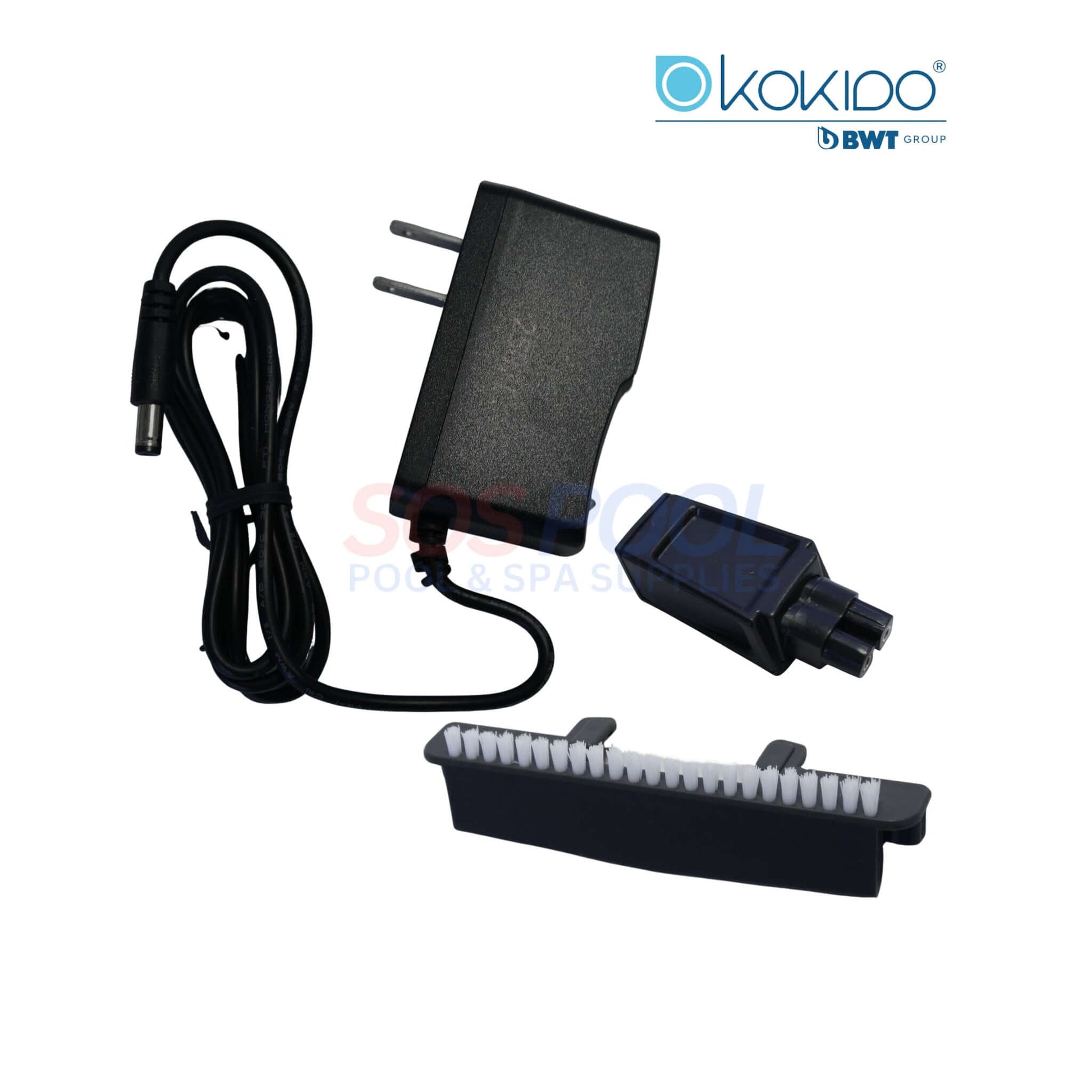 Charger and brush accessory for BWT Vektro XL Xtra Wide Rechargeable Pool Vacuum | EV104CBX from SOS Pool supplies.