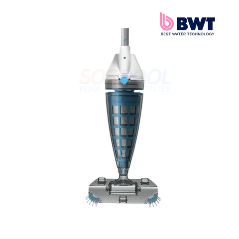 BWT PK X-Flow BC55 rechargeable pool vacuum in blue, ideal for cleaning medium to large pools, showcasing powerful suction.