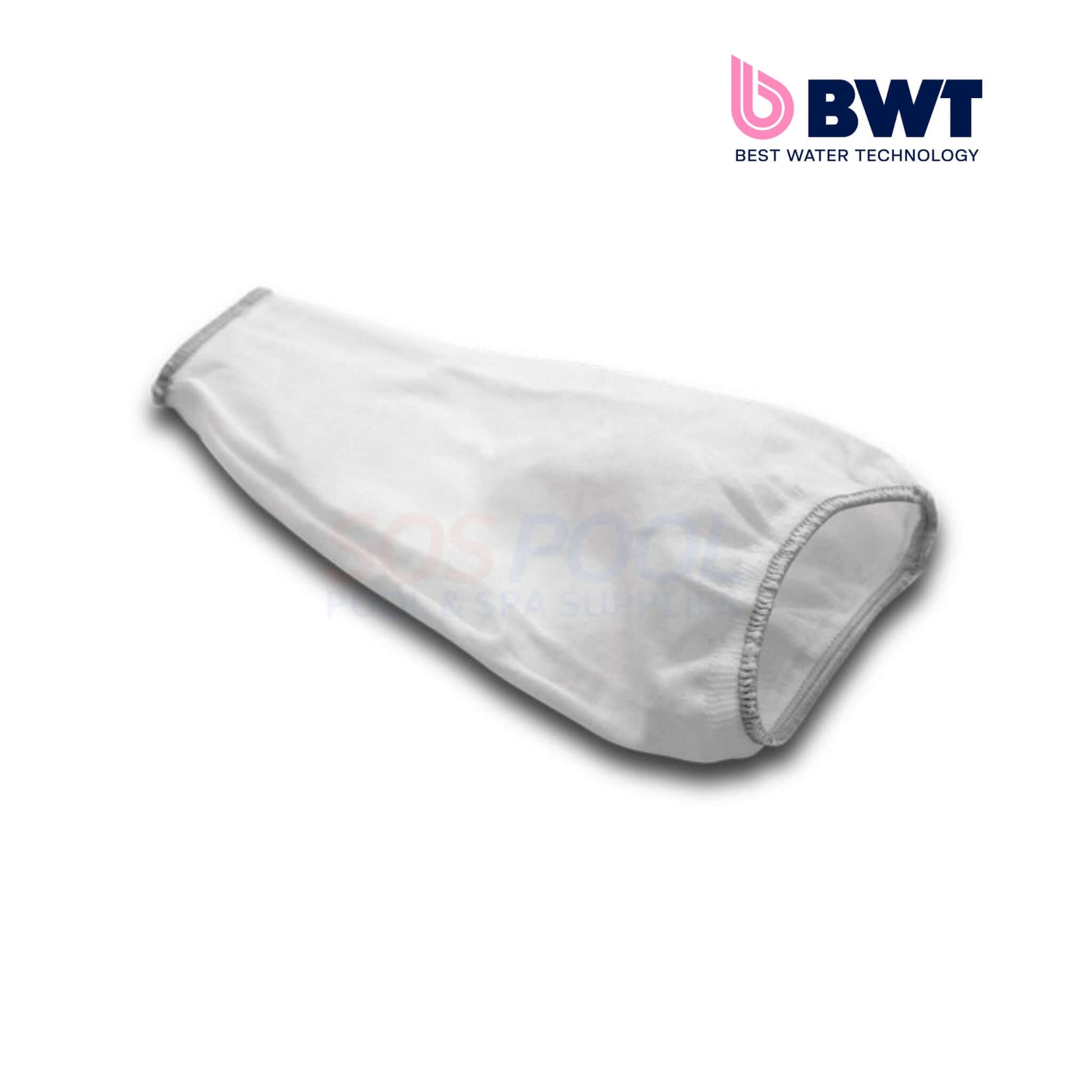 BWT pool vacuum bag for PK X-Flow BC55, white mesh, designed for debris collection in swimming pools, essential pool supplies.