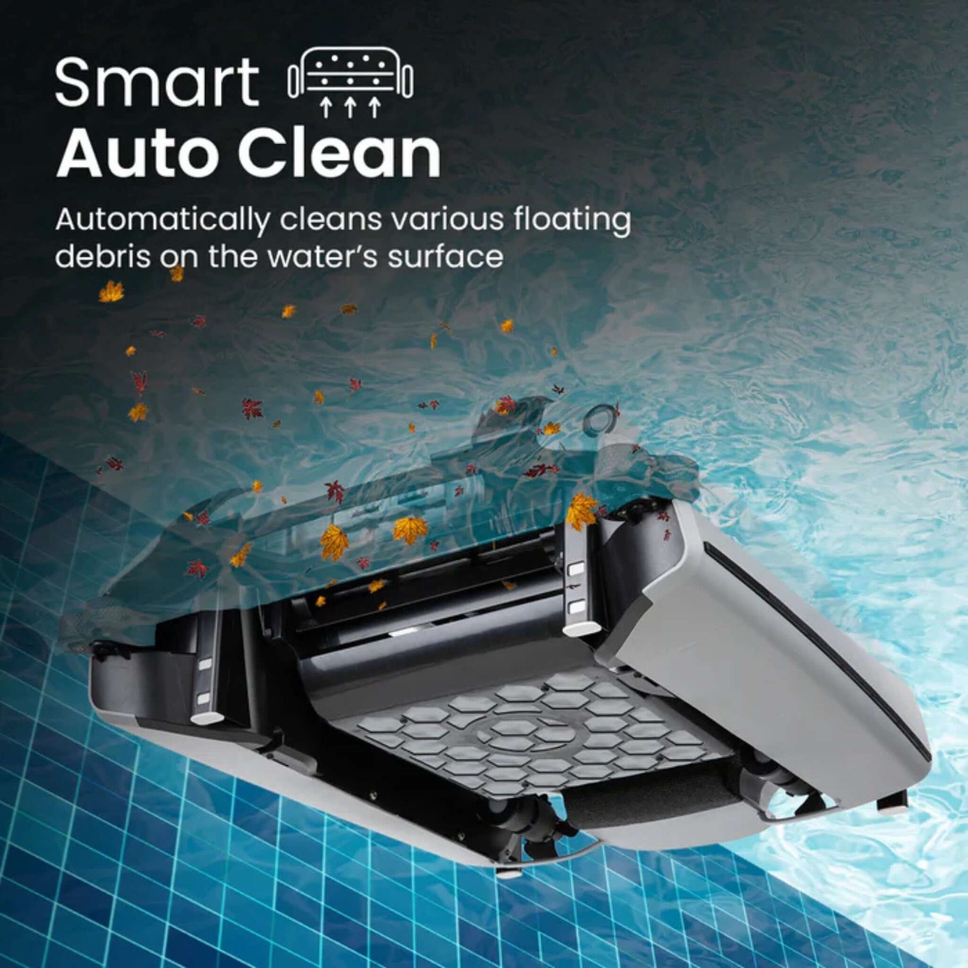 Smart Auto Clean feature of Betta SE Plus efficiently removes debris from the pool's surface, ensuring a clean SOS Pool experience.