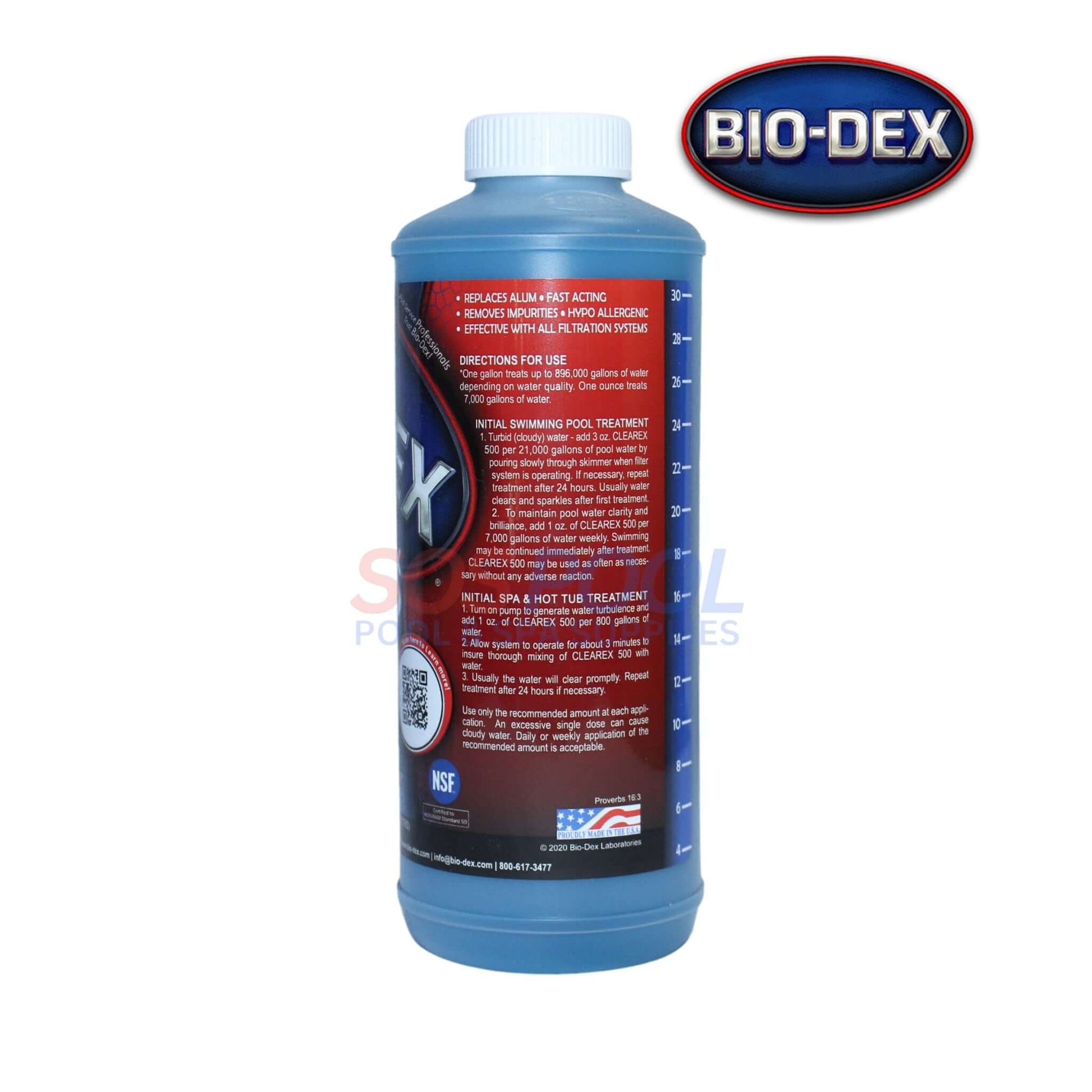 Bio-Dex Clearex 500 Water Clarifier | 1 qt | CX532 for SOS Pool, clears cloudy water, treats up to 224,000 gallons.
