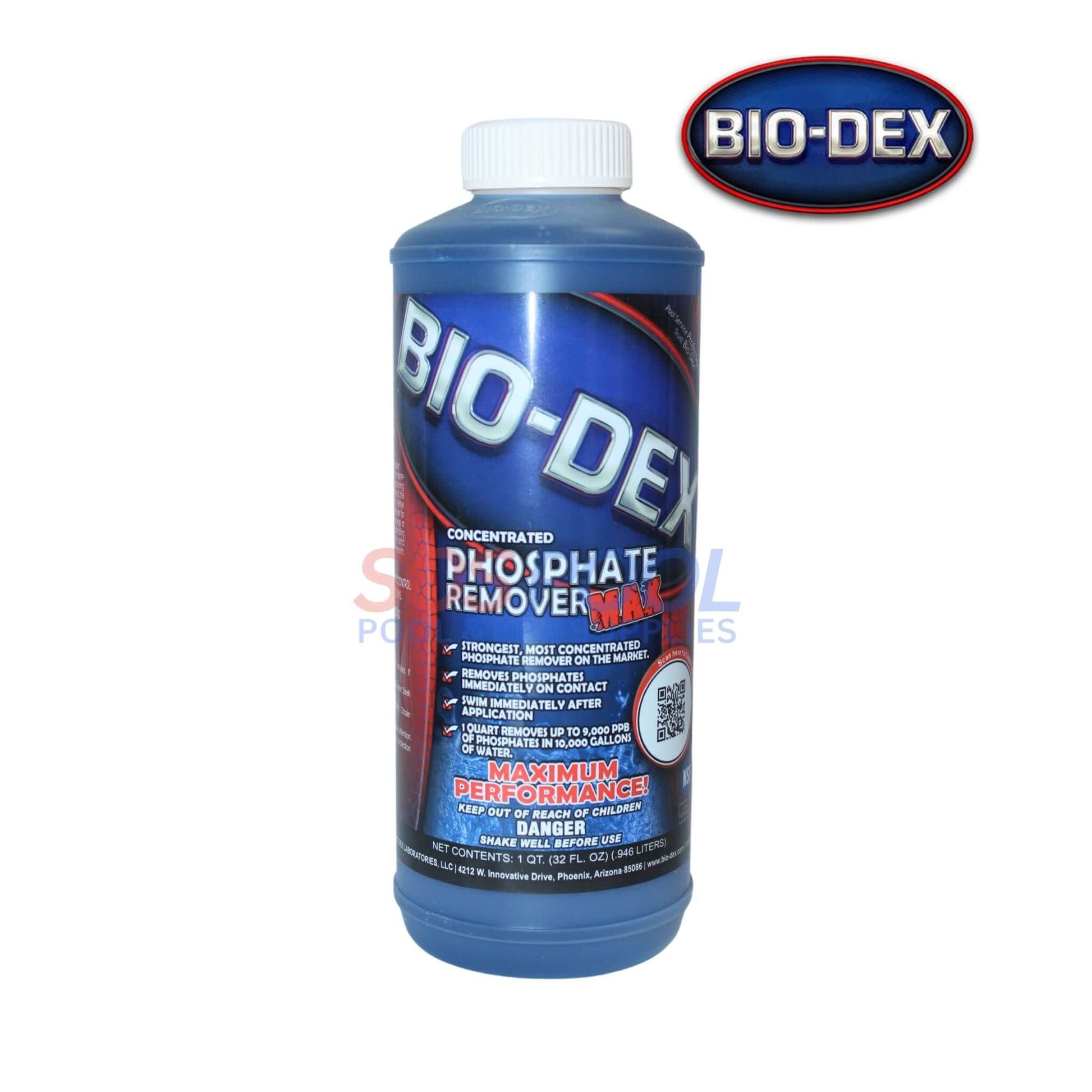Bio-Dex Phosphate Remover MAX 32oz for SOS Pool, removes phosphates, prevents discolored water, pool safe.