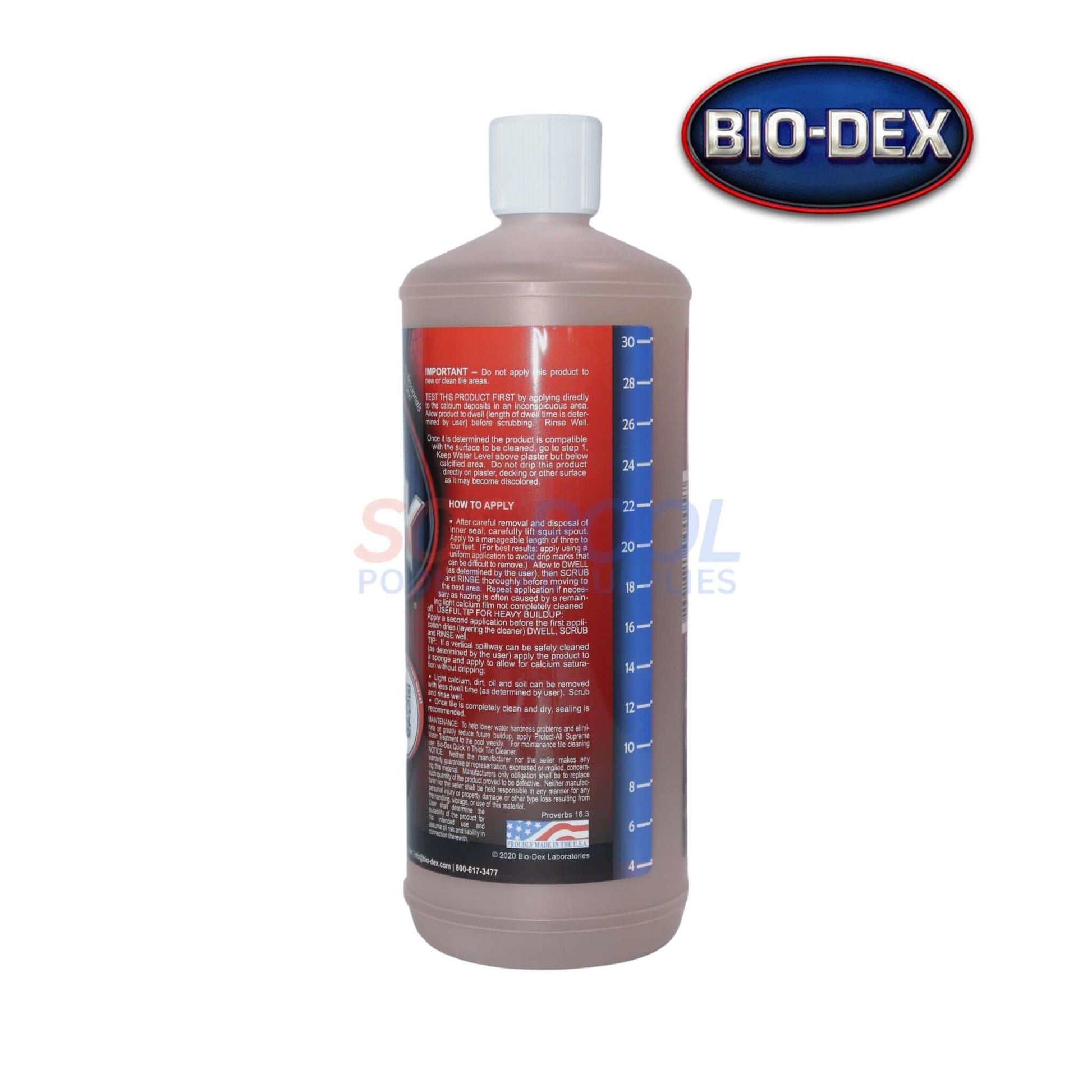 Bio-Dex Swimming Pool Tile Cleaner 300, 32 oz bottle for SOS Pool, removes calcium deposits quickly and effectively.