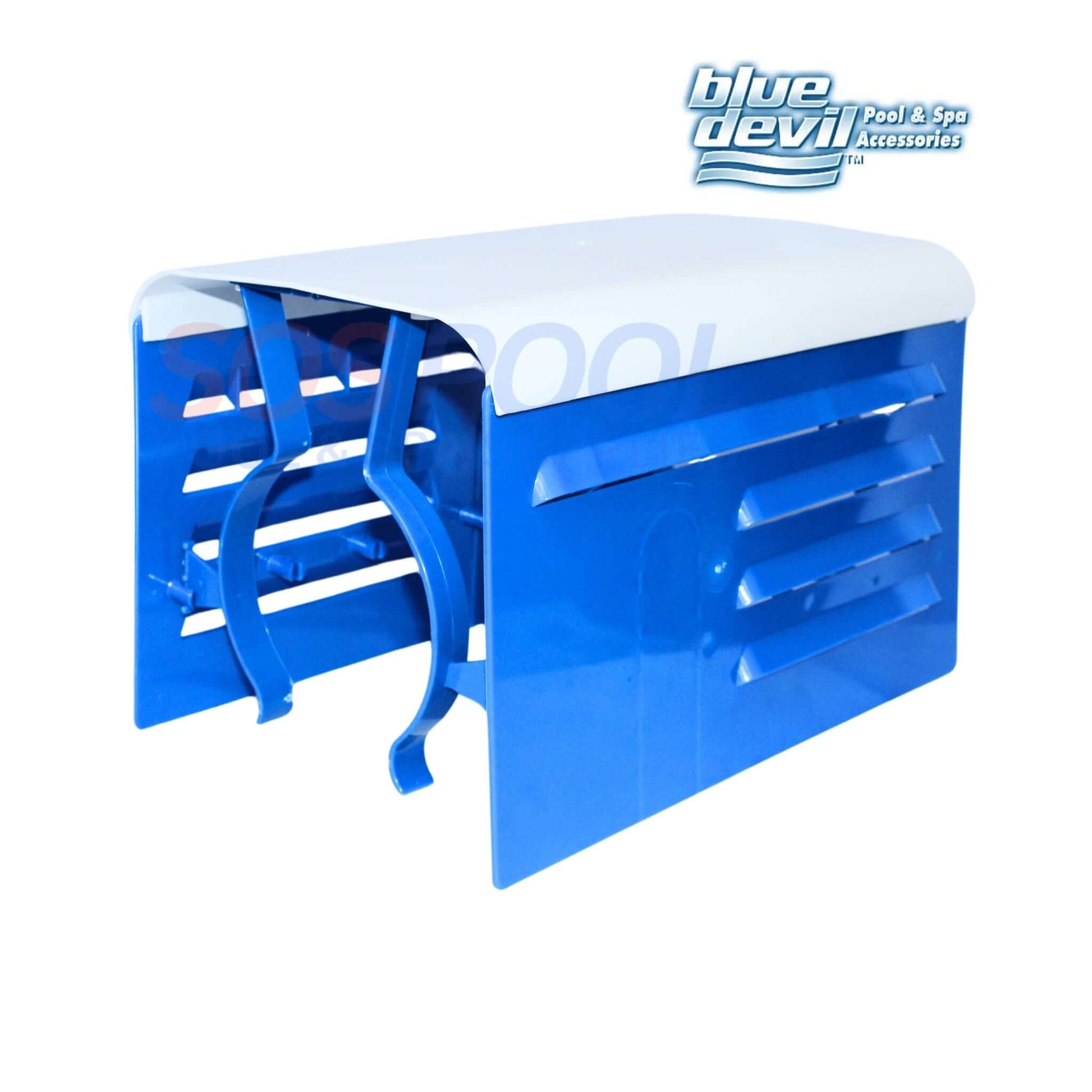 Blue Devil Pump Motor Cover and Noise Reducer B8200C in blue and white for SOS Pool protection from elements.