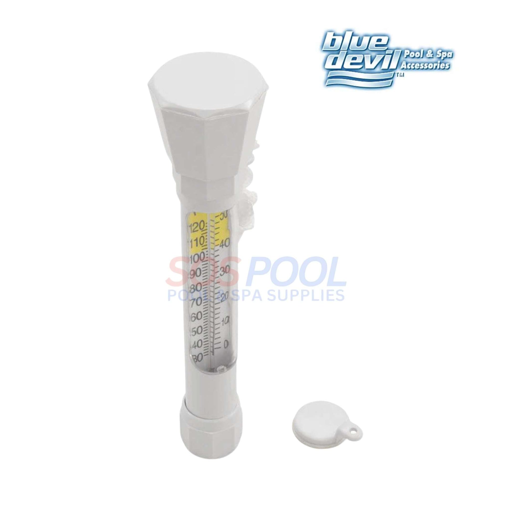Blue Devil Swimming Pool Thermometer B8155C for pools and spas, SOS Pool, 8-inch floating or submersible thermometer.