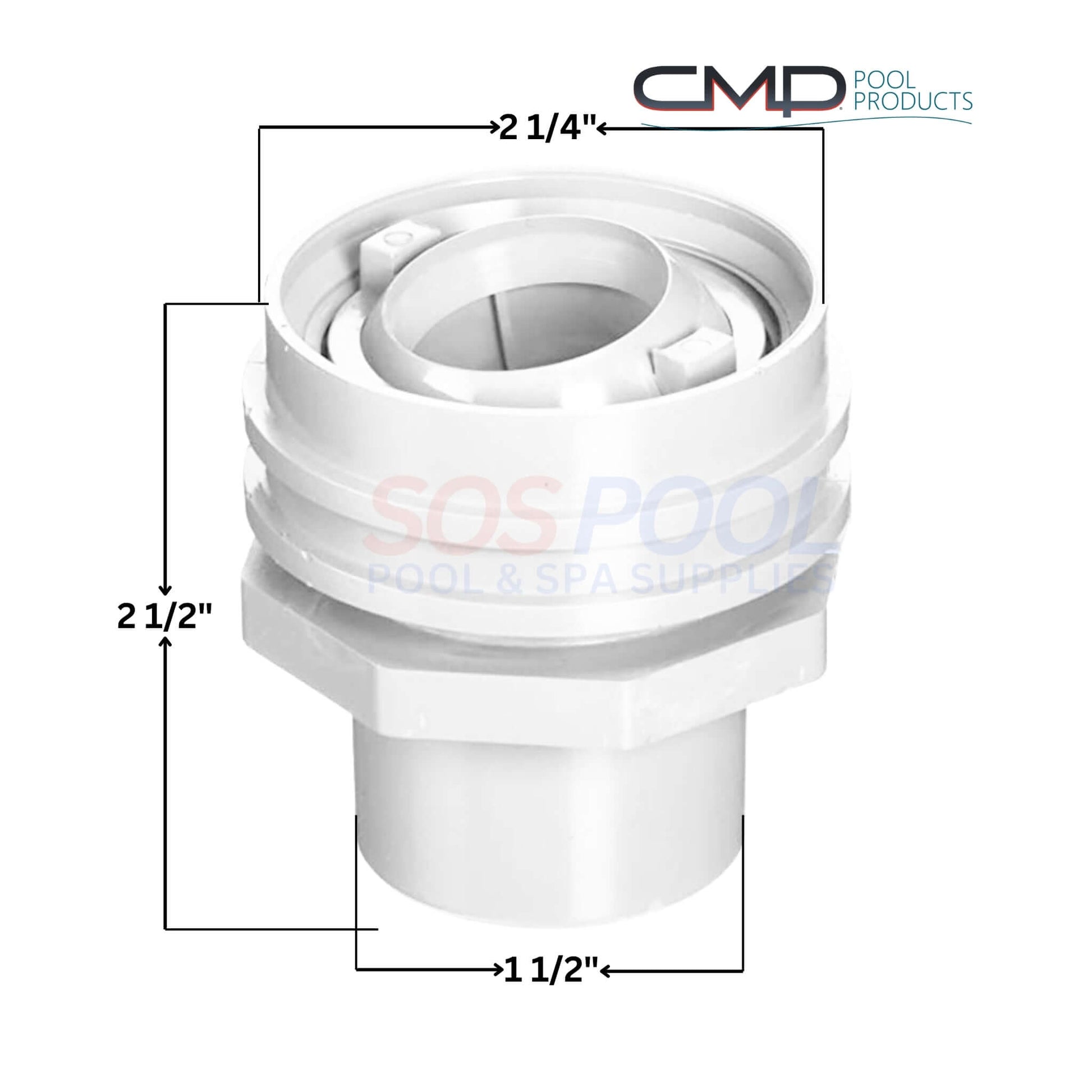 CMP Flush Mount Return Fitting, White, 25555-000-000, SOS Pool Supplies, 1" Slip x 1-1/2" Inside, Durable Design