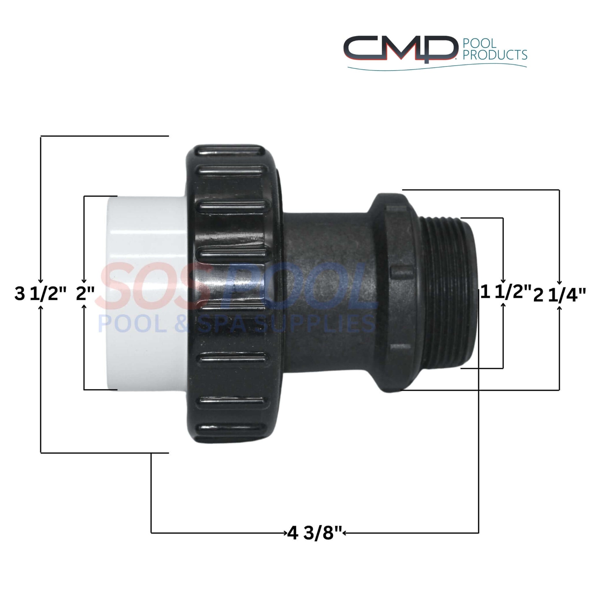 CMP Hi Temp PVC Threaded Union 1.5" x 1.5", 21063-154-000 for pool and spa at SOS Pool, durable, leak-free connection.