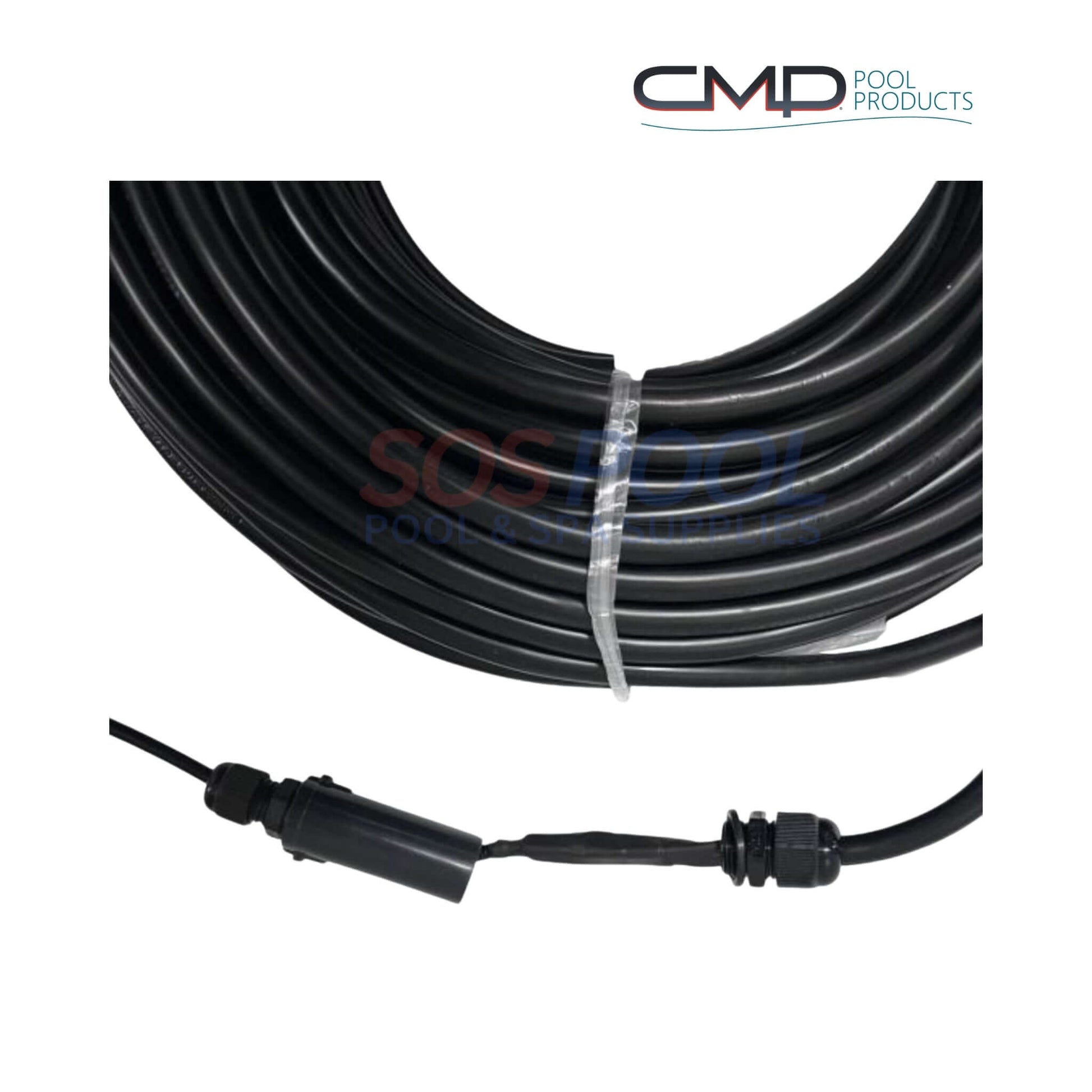 CMP LED Waterfall Wire Assembly 100' with waterproof plug, for pool lights, OEM-grade, SKU 25677-000-100, SOS Pool supplies.
