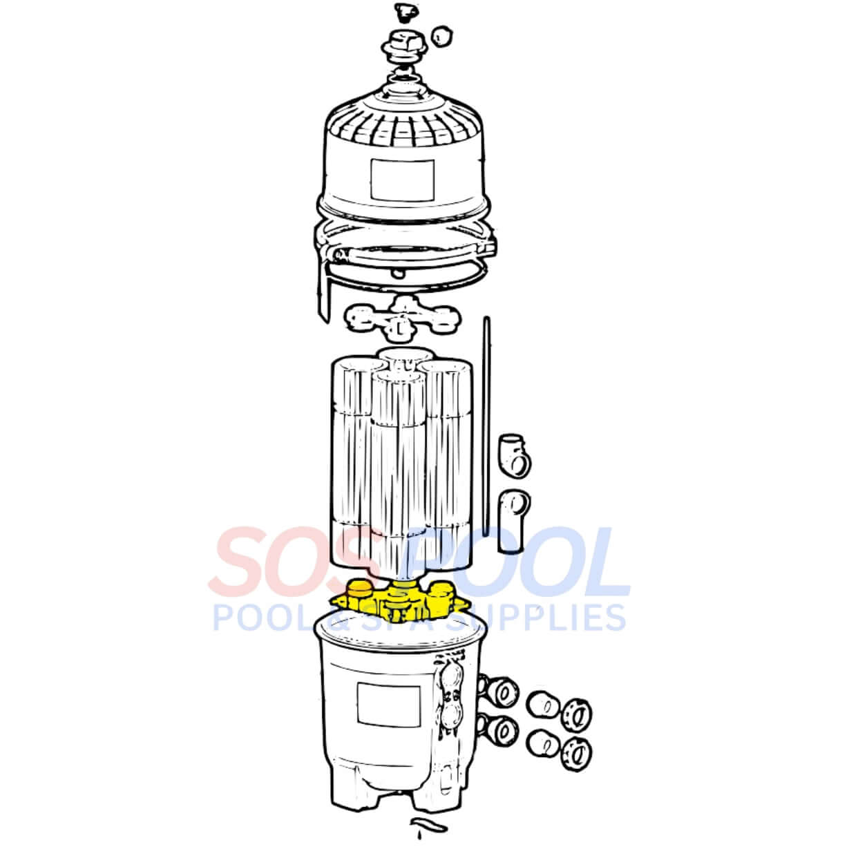 Diagram of CMP Bottom Manifold for Hayward SwimClear Filters, model 25357-750-000 by SOS Pool.