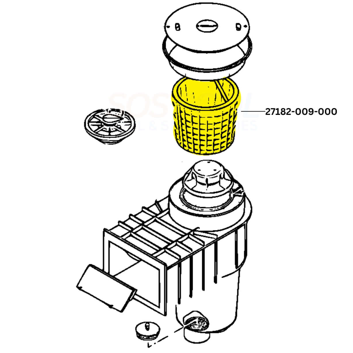 CMP Heavy Duty Skimmer Basket 27182-009-000 for U-3 and SP1070 series, ensuring optimal water flow, SOS Pool.