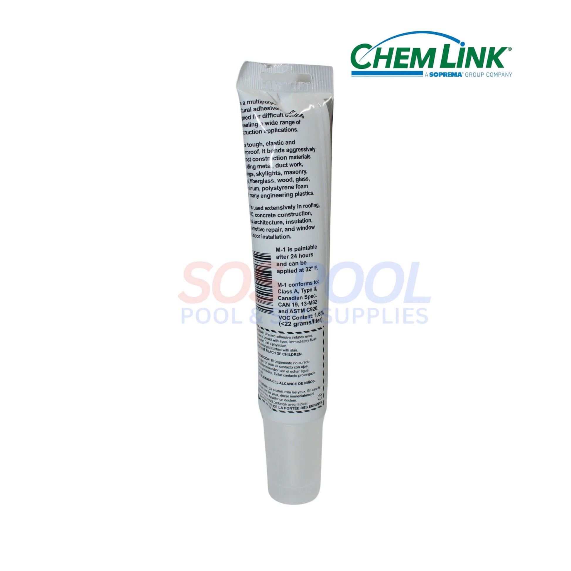 ChemLink M-1 Universal Structural Adhesive Sealant tube for bonding and sealing roofing, masonry, and more | SOS Pool