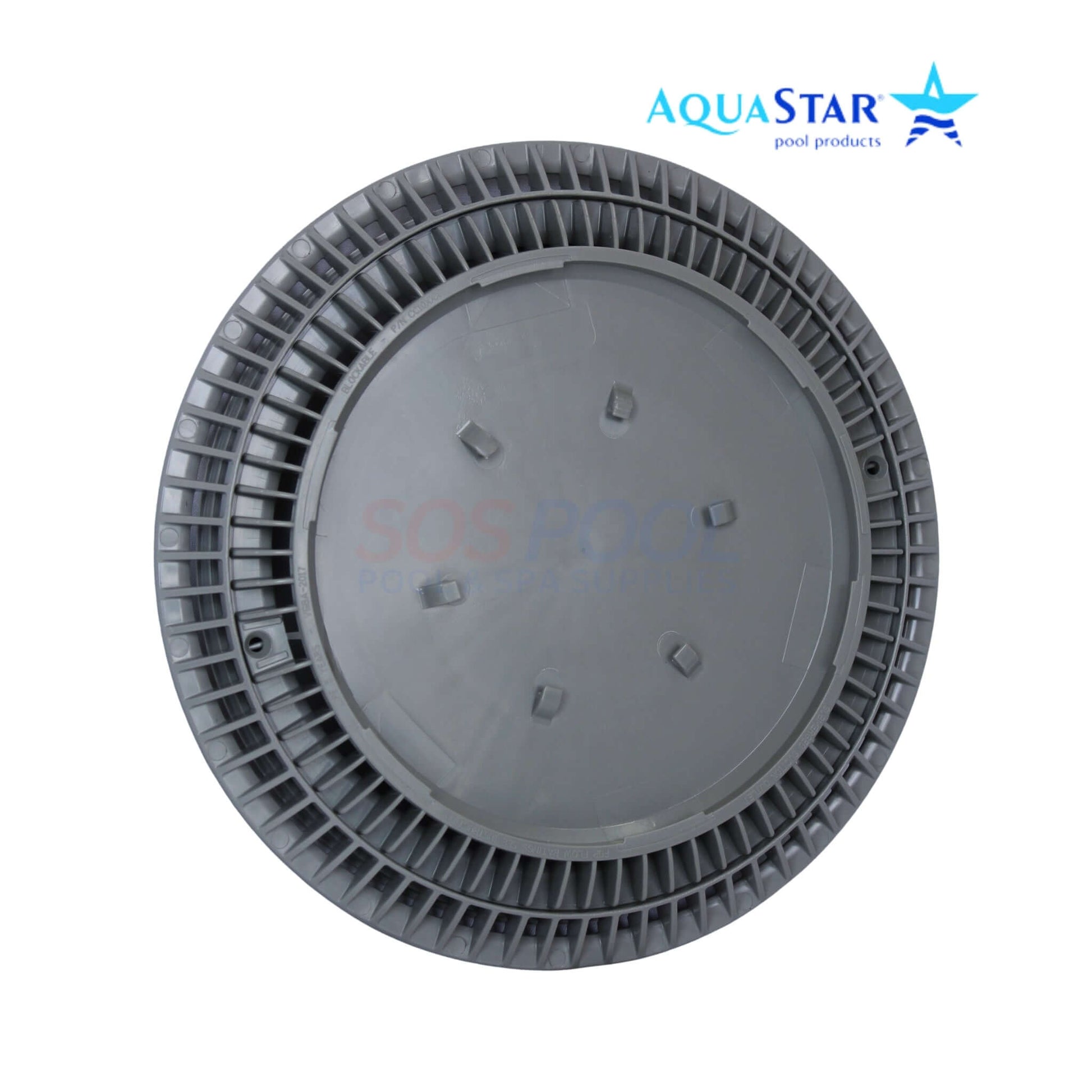 AquaStar 10" Round Suction Outlet Cover in Gray, model CC10103; used for pool safety, part of SOS Pool supplies.