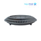 AquaStar 10" Round Suction Outlet Cover (CC10103) in gray, viewed from the side, perfect for pool safety and compliance.