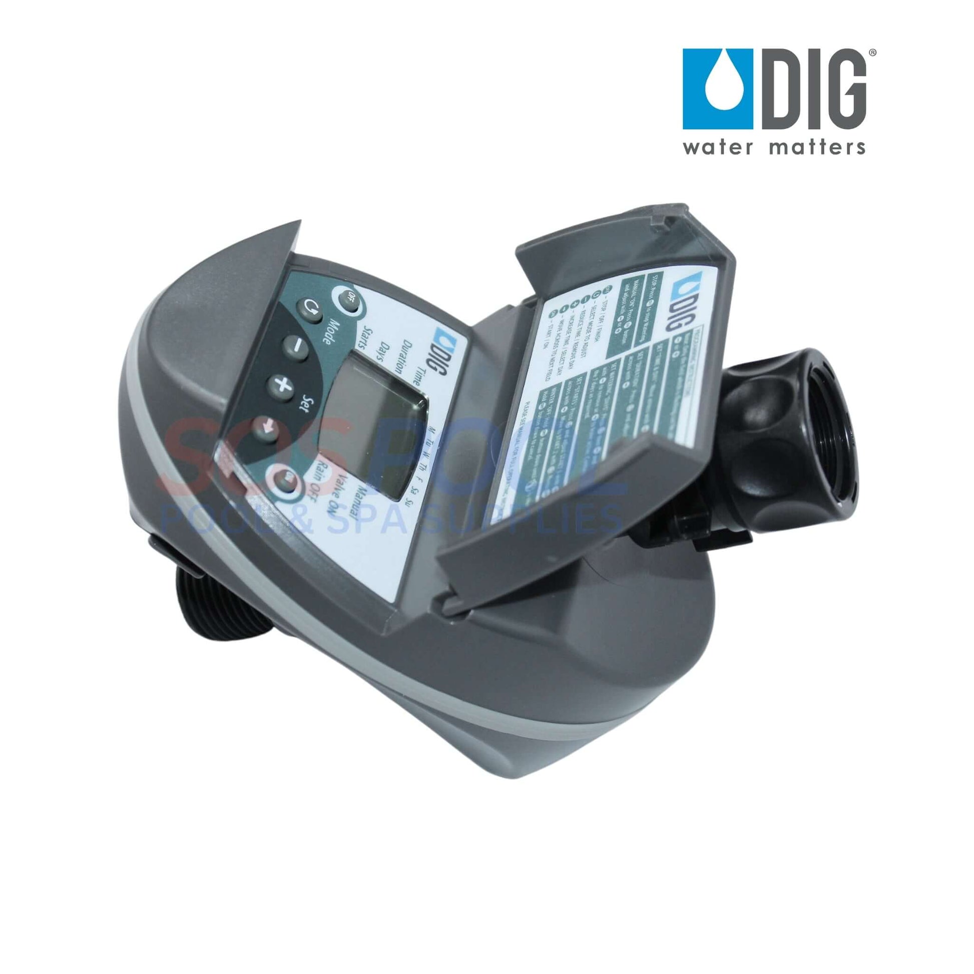 DIG Digital Hose End Timer B09D with LCD screen for SOS Pool efficiency, reliable water flow management.