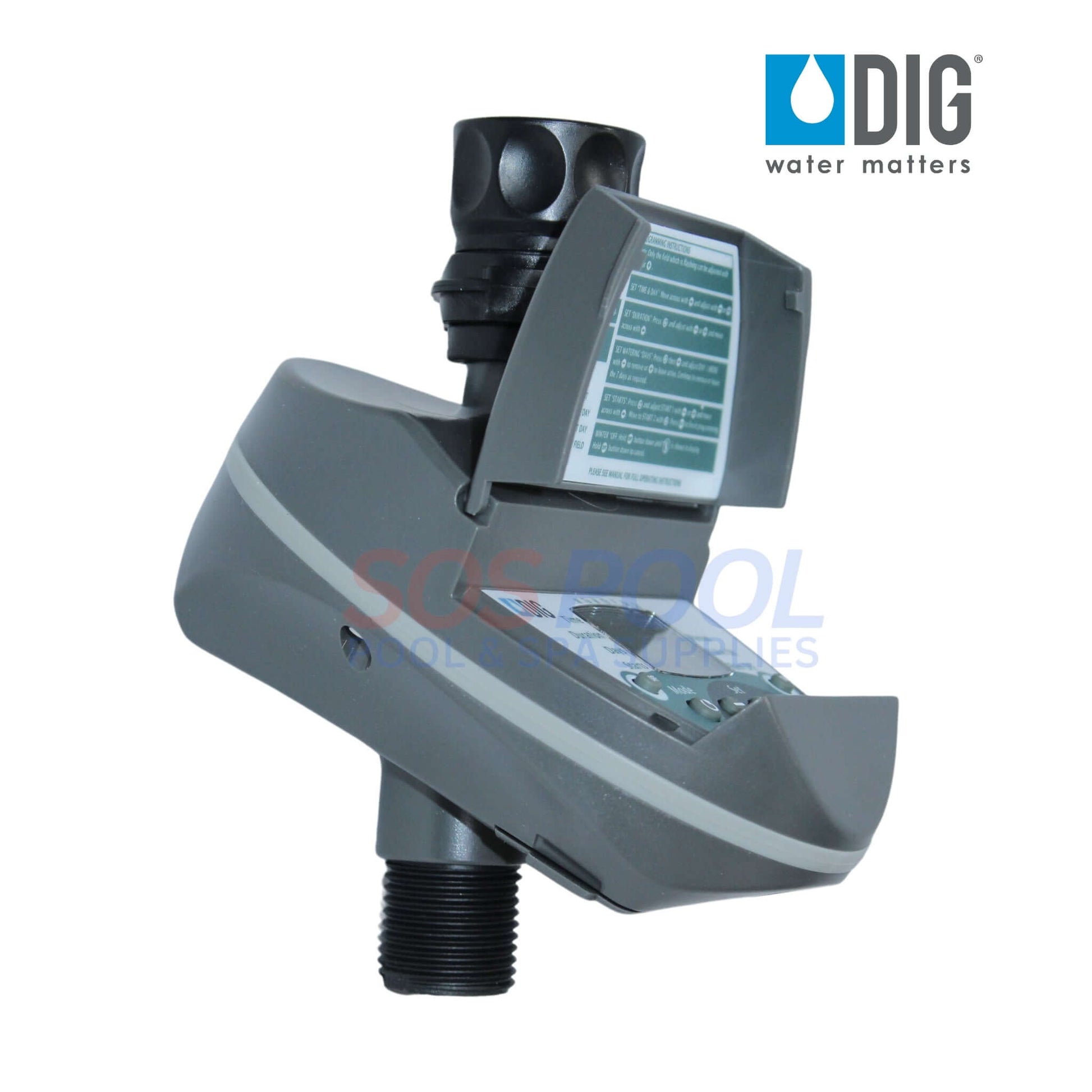 DIG Digital Hose End Timer B09D 3/4" for efficient irrigation and battery life, ideal for SOS Pool solutions.