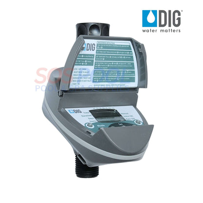 DIG Digital Hose End Timer B09D with battery monitoring for SOS Pool irrigation, 3/4” connection, user-friendly programming.