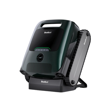 Beatbot P300 Pro Cordless Robotic Pool Cleaner at an angle, featuring sleek green design, ideal for large pools. SKU: SOS Pool.