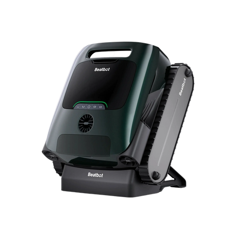 Beatbot P300 Pro Cordless Robotic Pool Cleaner at an angle, featuring sleek green design, ideal for large pools. SKU: SOS Pool.