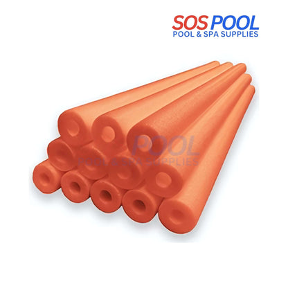 Deluxe Foam Swim Noodles | Orange | Black | Purple | 47" x 2.25" stacked on display, ideal for pool supplies and swimming pool parts.