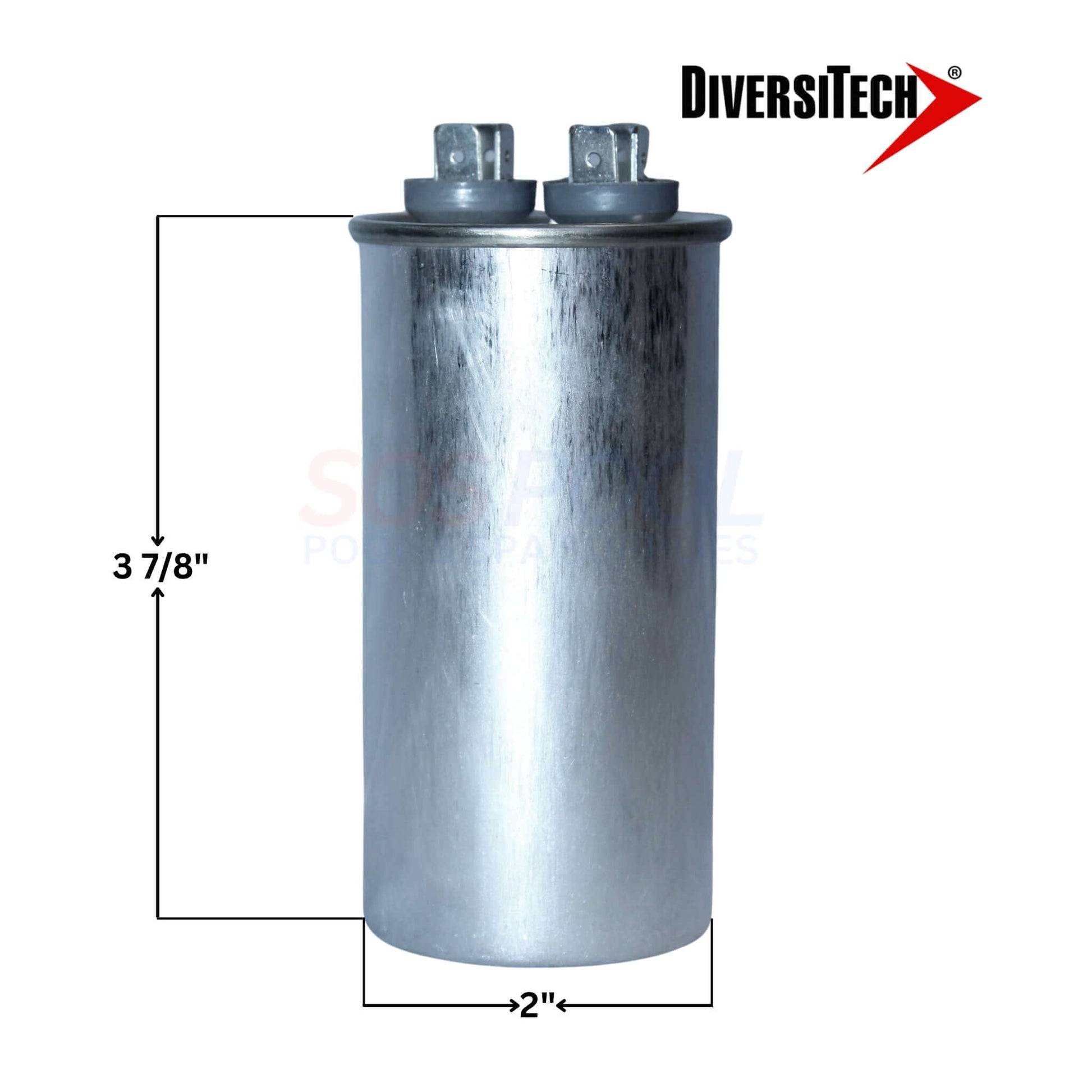 DiversiTech 37500R Motor Run Capacitor 50uF, 2" diameter, 3 7/8" height, ideal for HVAC and pool supplies.