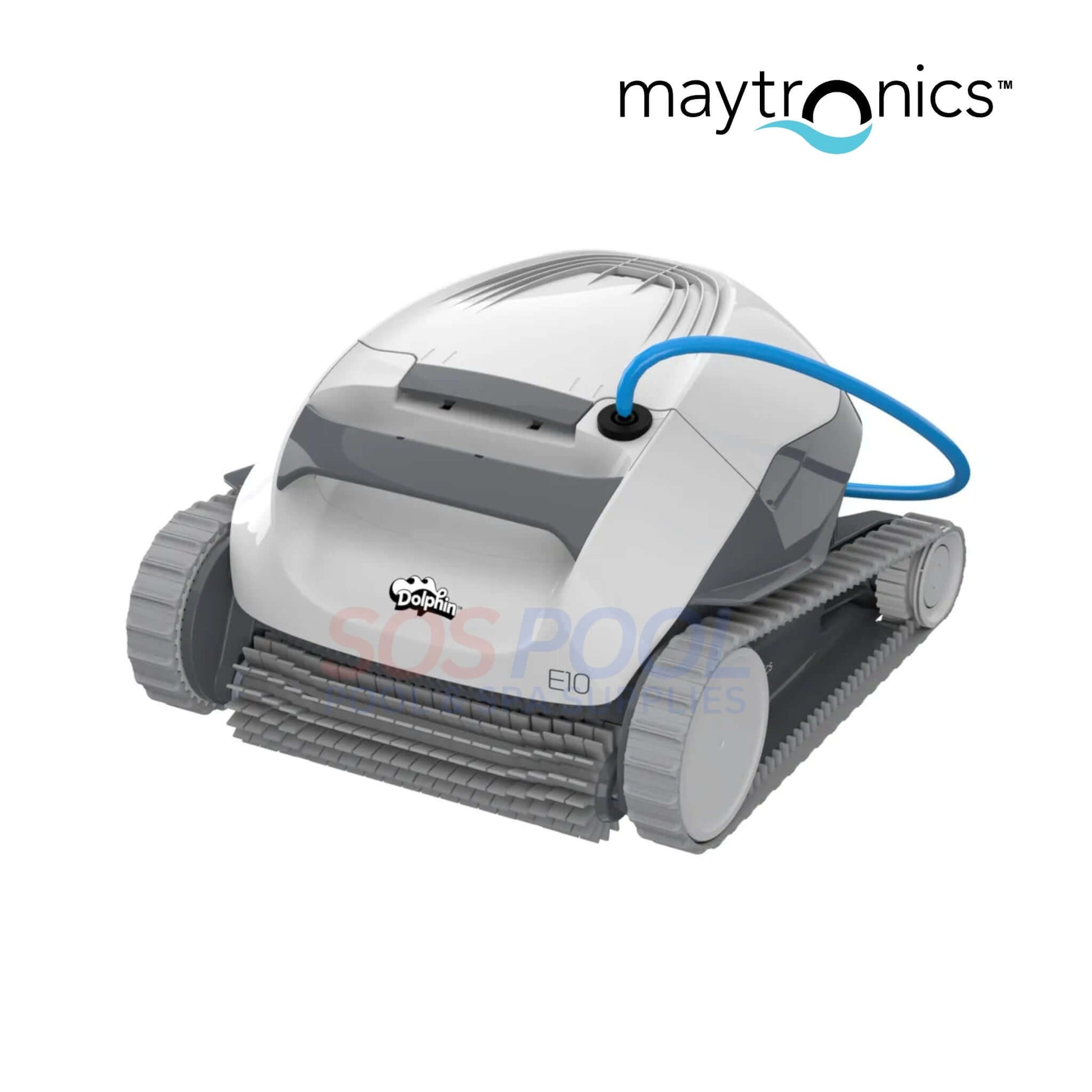 Dolphin | E10 Robotic Pool Cleaner | 99996133-USF in grey and white, showcasing its cleaning brushes, perfect for pool supplies.