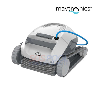 Dolphin | E10 Robotic Pool Cleaner | 99996133-USF in grey and white, showcasing its cleaning brushes, perfect for pool supplies.