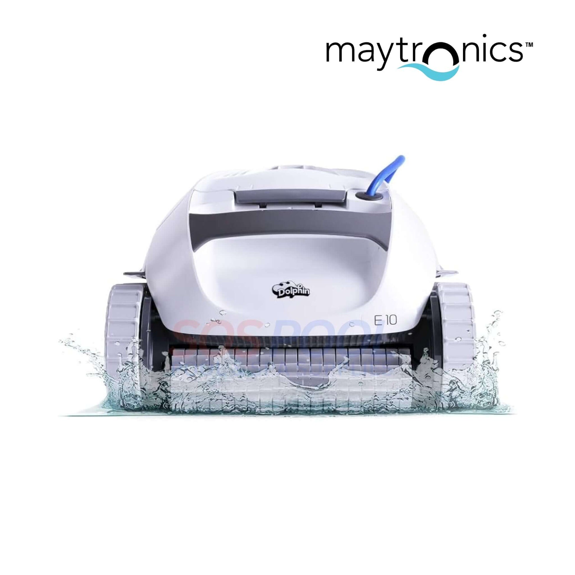 Dolphin | E10 Robotic Pool Cleaner | 99996133-USF front view in water, showcasing powerful suction for pools, by SOS Pool.