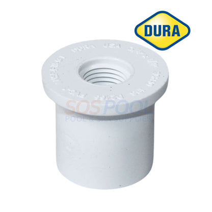 Dura Plastic Reducer Bushing 3/4" x 1/4" by SOS Pool, durable PVC fitting, SKU 438-098BC.