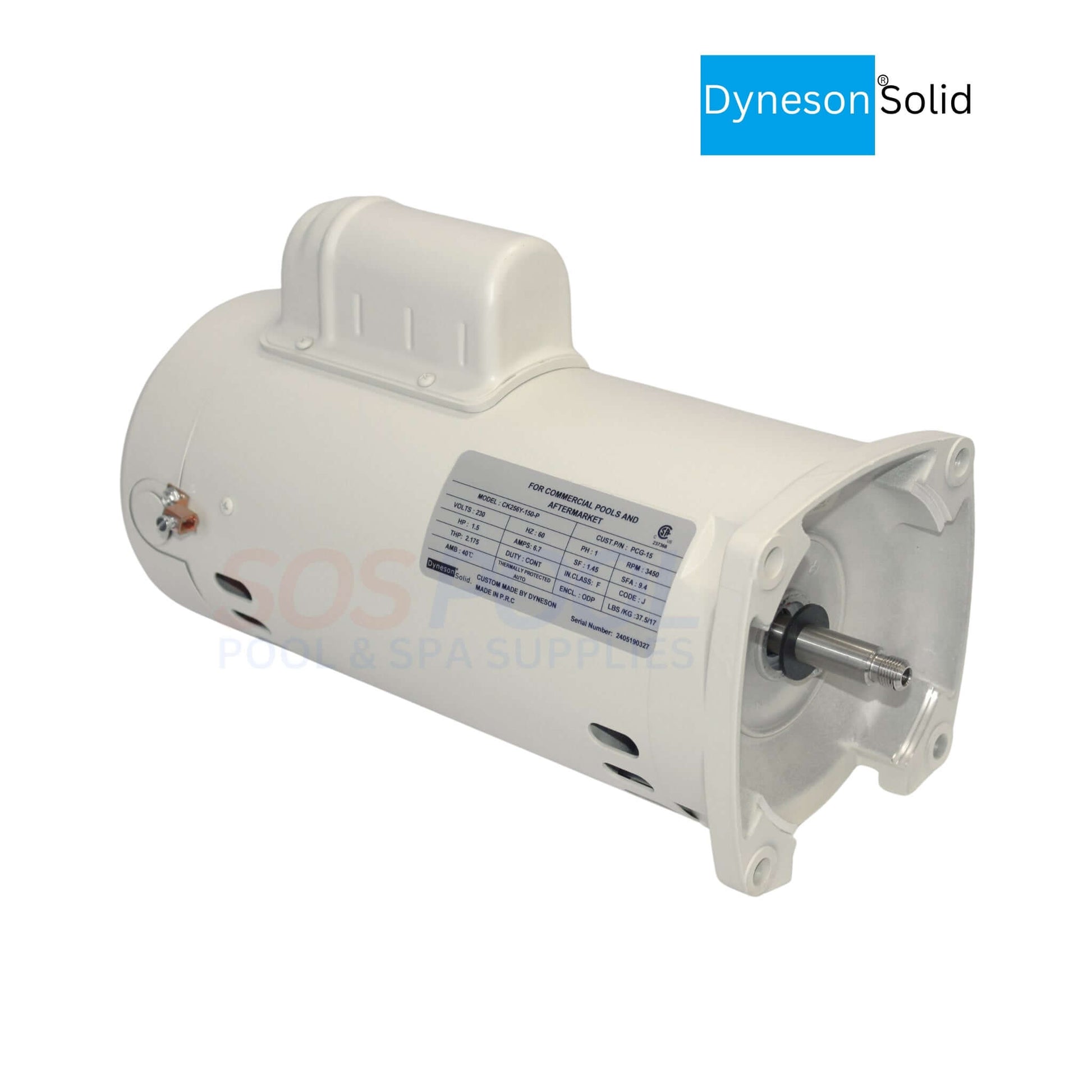 Dyneson 1.5 HP Motor PCG-15 for SuperFlo & WhisperFlo Pumps, Almond, SOS Pool, durable, reliable performance.