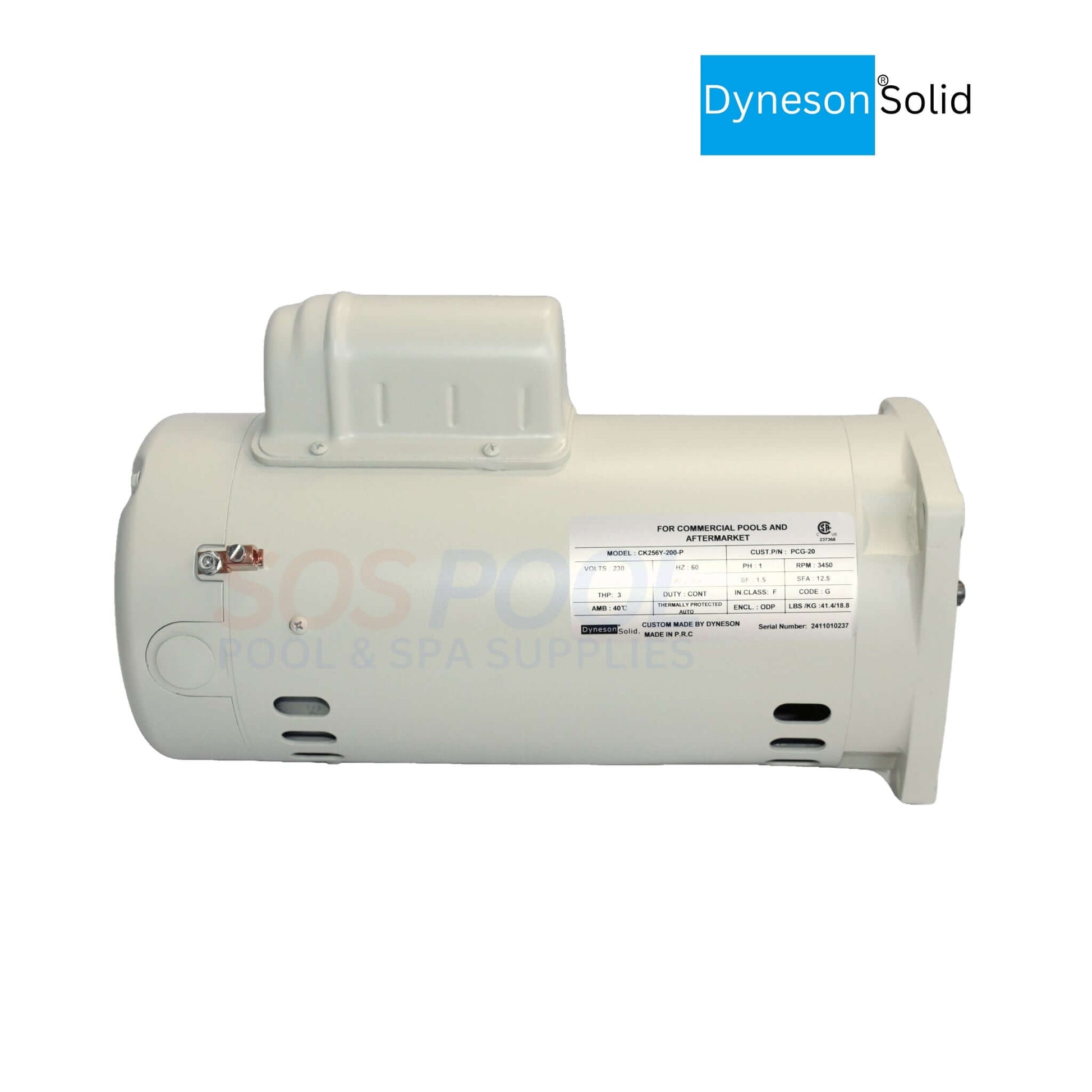 Dyneson 2 HP Motor PCG-20 for SuperFlo and WhisperFlo pumps by SOS Pool, almond finish, durable and efficient replacement.
