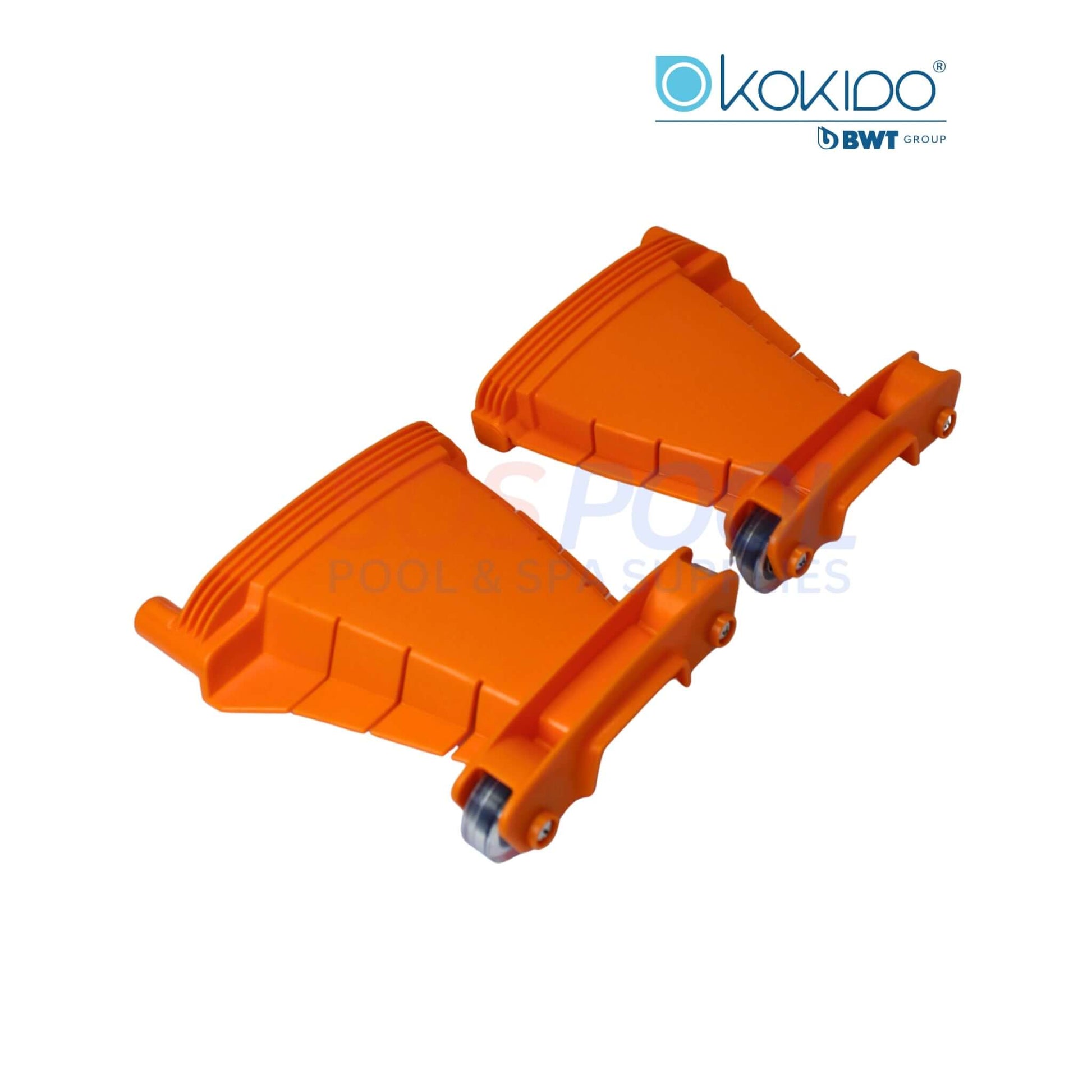 BWT Kokido Turbo EV105ASM03 Left & Right Wing Extensions in orange, enhancing cleaning for SOS Pool supplies and swimming pool parts.