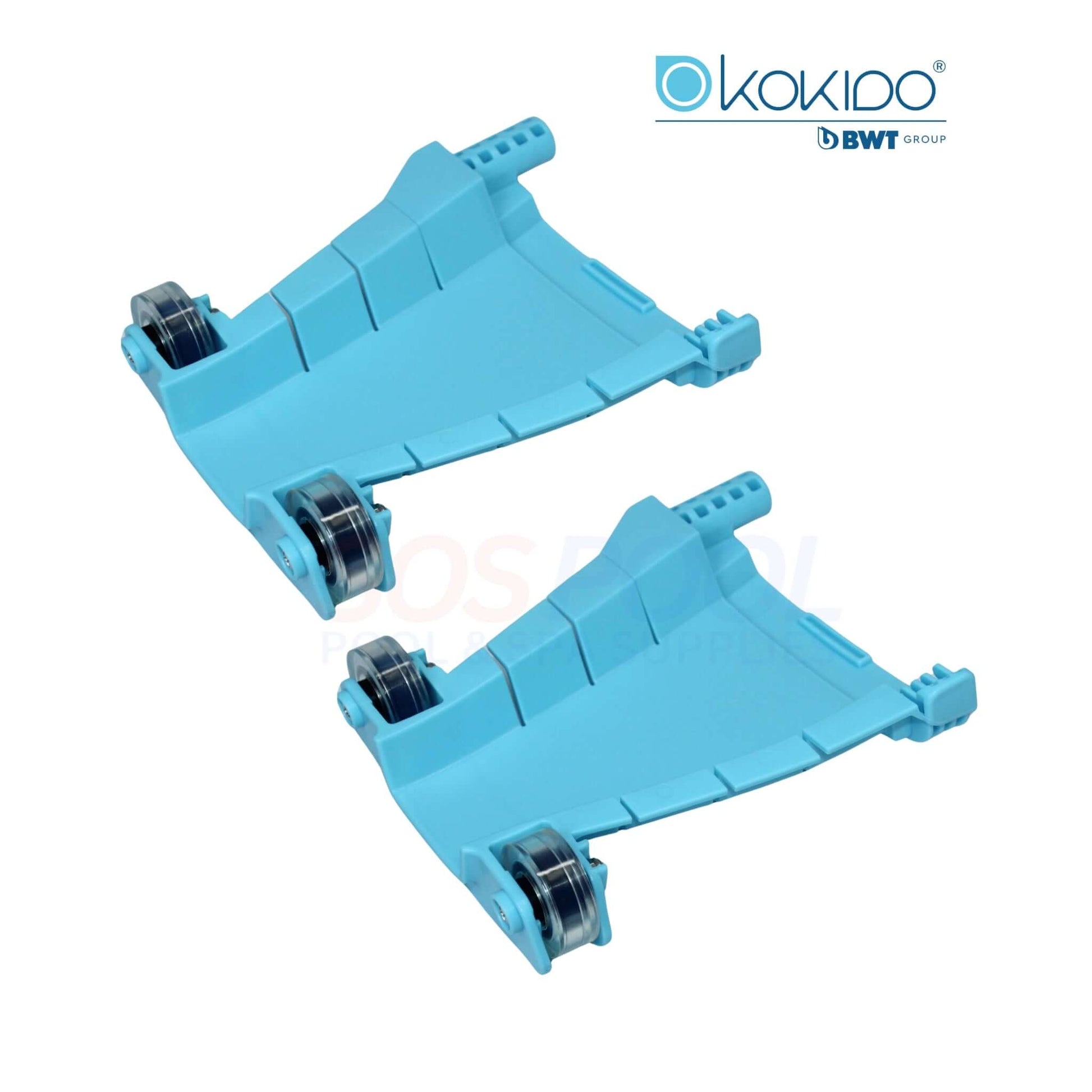 BWT Kokido Turbo EV105ASM03 left & right wing extensions in blue, designed for enhancing pool vacuum cleaning path width.