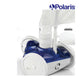 Polaris TR28P pressure-side pool cleaner in blue and white, showcasing iconic three-wheel design for swimming pool maintenance. SOS Pool supplies.