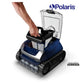 Polaris EPIC™ 8640 Robotic Pool Cleaner FEPIC8640 being lifted with a handle, showcasing its sleek blue design and integrated caddy.